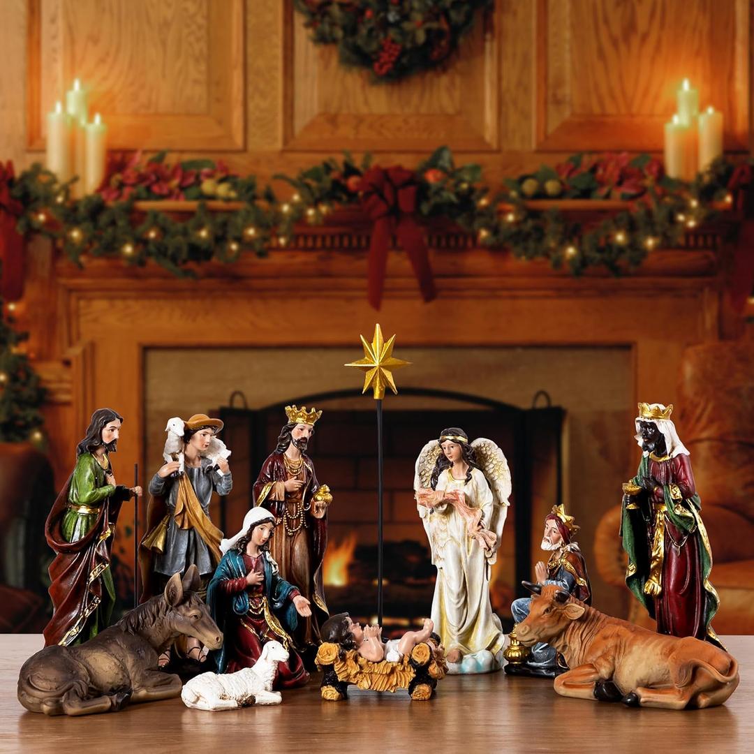5.9 Inch Nativity Set for Christmas Indoor 13 Pieces - Exquisite Resin Craftsmanship Nativity Scene Figurines for Table Collection Holiday Decor