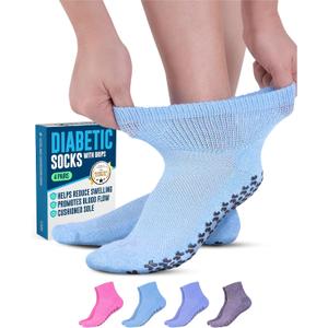 Doctor's Select Diabetic Ankle Hospital Socks with Grips for Women Men - 4 Pair 1/4 Length Neuropathy Socks for Women