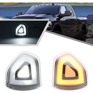 2Pcs Amber LED Mirror Light Turn Signal Light for Dodge Ram 1500 2021 2022 2023, for Ram 1500 Classic 2022 2023, for Ram 2500 3500 2019-2022 White LED Parking Running Light Clear Lens