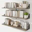Floating Shelves, 8 Inch Deep Rustic Book Shelf for Wall, 36W x 8D Wall Shelves Set of 3, Heavy Duty Metal Brackets, Wood Display Shelf for Living Room, Kitchen, Bathroom, Study, Grey