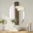 Frameless Oval Bathroom Wall Mirror, 20"x28" Wall Mirror with 15mm Beveled Edge, Tempered Glass, Farmhouse Small Mirror for Over Sink, Bedroom, Entryway (Horizontal or Vertical)