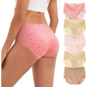 INNERSY Women's Seamless Underwear No Show Invisible Lightweight Hipster Panties 5-Pack (Petal Blend) XS