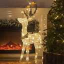 EAMBRITE 48 70 LT Pre-Lit Christmas Glittering Reindeer with Gold Jingle Bell and Twinkle Light Outdoor Holiday Mesh Standing Buck Deer Decorations for Home Lawn Yard Garden Indoor Outdoor