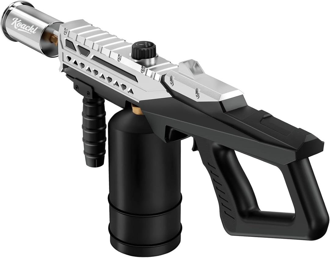Powerful Propane Torch Gun, Kitchen Torch with Adjustable Flame, Flamethrower Blow Torch Gun, Gas Welding Kits for BBQ, Searing Steak, Camping & Charcoal Torch Lighter(Tank Not Included) (Silver&black)