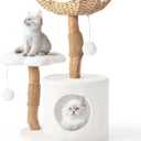 Modern Cat Tree, Wood Cat Tree Tower for Small Cats, Luxury Cat Condo with Scratching Posts and Flower Platforms, Cat Furniture by Easyego (Milky White)