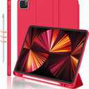 New iPad Pro 11 Inch Case 2022(4th Gen)/ 2021(3rd Gen) with Pencil Holder [Support iPad 2nd Pencil Charging/Pair], Trifold Stand Smart Case with Soft TPU Back, Auto Wake/Sleep(Red)