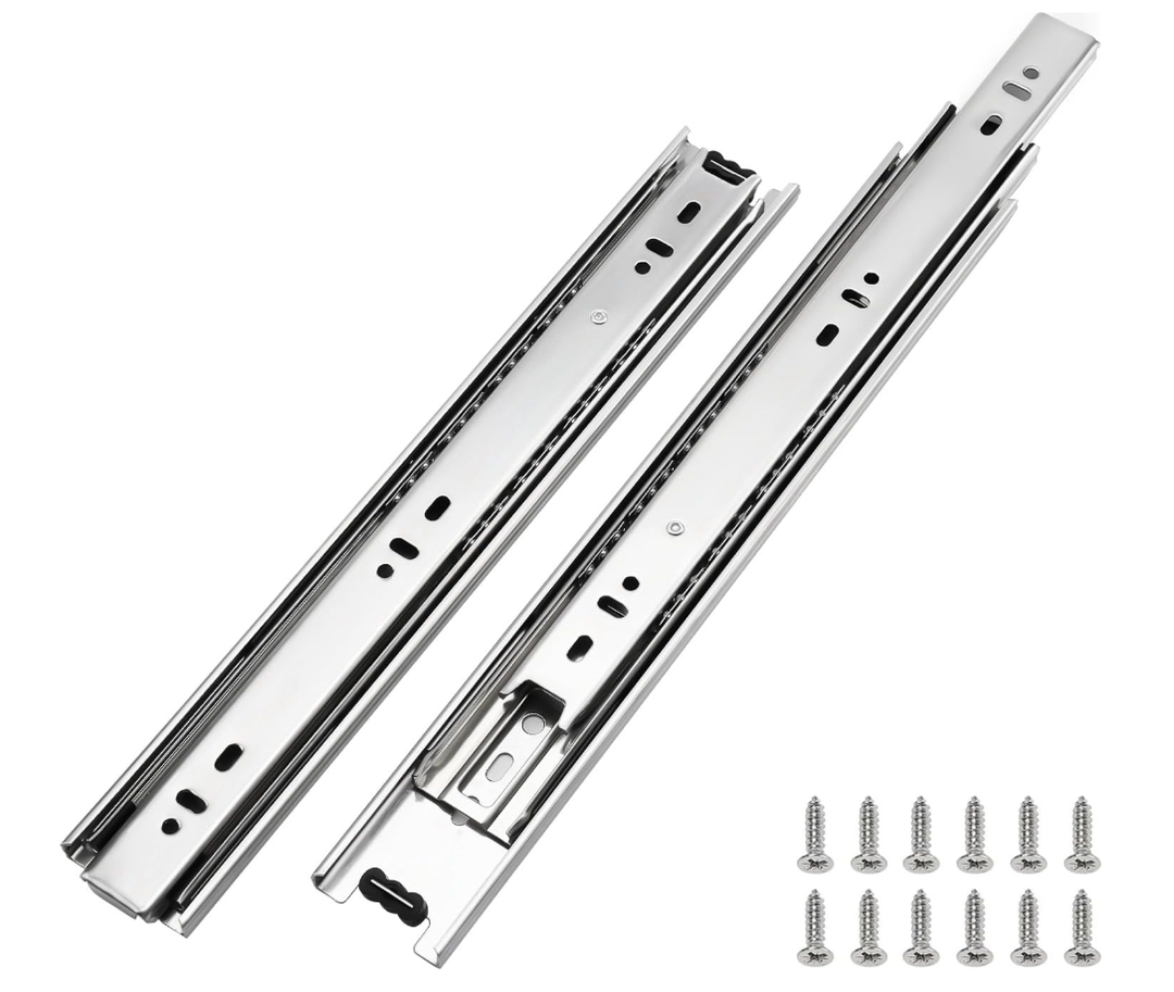 LONTAN 1 Pair Extra-Durable 24" Full Extension Ball Bearing Drawer Slides - Silver Side Mount Heavy Duty Kitchen Cabinets Rails for Tool Chests and Trash Cans, Supports Up to 100 lbs Load Capacity