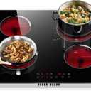 Electric Cooktop 24 Inch, 4 Burner Electric Stove Top Drop-in(22.05"x19.3") 220V-240V, 24 Inch large Ceramic Stovetop with Ceramic Glass, Timer, Kids Safety Lock, 220V Hard Wired (No Plug)