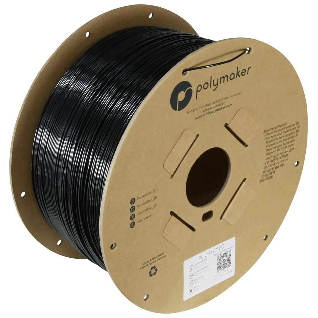 Polymaker Polymax Tough PC Filament 1.75mm, Black Polycarbonate Filament 1.75mm 3kg Cardboard Spool - 3D Printer Polycarbonate PC Filament, Tough & High Heat Resistant Black PC Filament