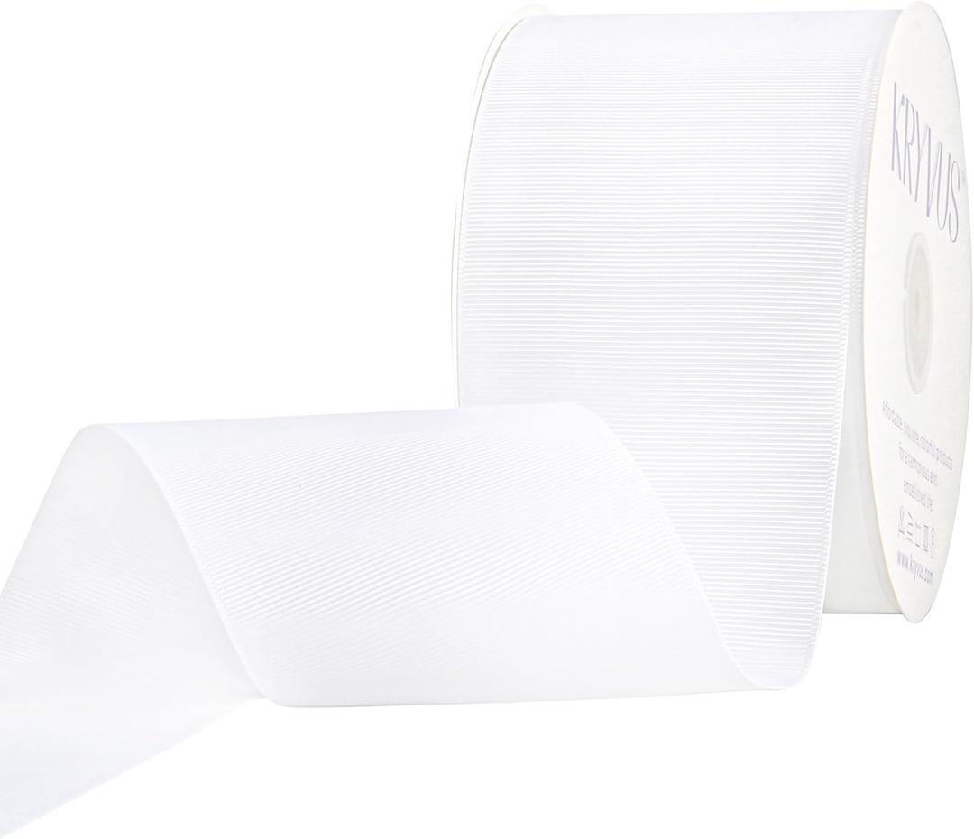 White Ribbon, Grosgrain Ribbon 3 Inch x Continuous 50 Yards, White Grosgrain Ribbon for Crafts, Gift Wrapping, Hair Accessories, Wedding Decor, Sewing and Bow Making