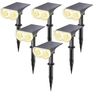 Linkind Solar Lights Outdoor Waterproof IP67, StarRay Dusk-to-Dawn Outdoor Solar Lights, 3 Lighting Modes Solar Spot Lights Outdoor for Garden, Yard, Landscape (Warm White, 6 Pack)