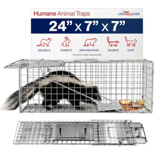 24" Humane Cat Trap for Stray Cats, Collapsible Live Animal Cage for Feral Kittens, Possum, Raccoon, Rabbit, Armadillo Trap Catch and Release by LifeSupplyUSA