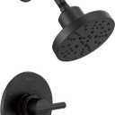 Delta Nicoli 14 Series H2Okinetic Shower Faucet Set, Matte Black Shower Head and Handle Set, Valve Trim Kit, Matte Black 142749-BL (Shower Valve Included)