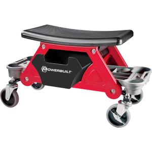 Powerbuilt Heavy Duty Roller Mechanics Seat and Brake Stool with 4-in. Rubber Swivel Casters Roll Over Anything, Big Seating Platform, Slide Out Tool Trays and Drawer 300 lb. Capacity  240036