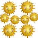 8PCS Sun Smil Foil Balloons Sunshin Aluminum Balloon Gold Summer Sun Helium Mylar Party Balloons for Birthday Baby Shower Christmas Party