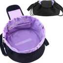 Lay Flat Drawstring Makeup Bag,Travel Cosmetic Organizer for Women,Large Capacity Toiletry Bag,Portable Open-Flat Design for Skincare and Makeup Brushes (Purple)