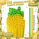 Potchen 100 Pcs Pineapple Shape Drinking Disposable Plastic Straws Cocktail Straws for Summer Fruit Birthday Bridal Baby Shower Wedding Party Supplies