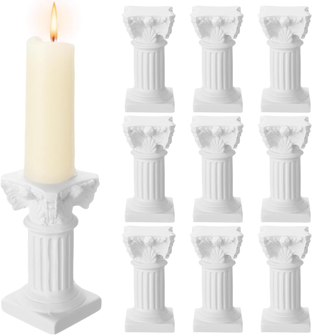Reallnaive 10 Pcs Roman Pillar Candle Holders Mini Greek Columns Roman Pillar Candle Stands Resin Candlestick Rack Miniature Figurine Base Stigma Decoration for Wedding Christmas Table Decor
