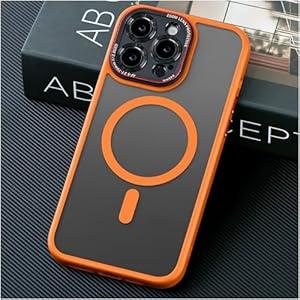 JUESHITUO for iPhone 16 Pro Case with 1X Screen Protector, [Tailored for MagSafe] [Mil-Grade Shockproof Defense] with Integrated Lens Protection Translucent Matte Phone Case for iPhone 16 Pro, Orange