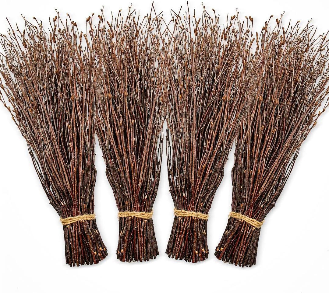 200pcs Birch Twigs 100% Natural Birch Branches for Decorating, DIY Crafts, Flower Arrangement  Decorative birch sticks for Vase, Centerpieces, Halloween Broom, Dried Plants Home Decor (17inch)