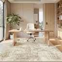 Soalmost Abstract 7x9 Area Rug for Living Room Washable Rugs Beige/Gray | Non-Slip Low-Pile Carpet for Dining Bedroom, Foldable Thin Vintage Stain Resistant Floor Mat Under Table Home Office Nursery
