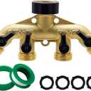 Biswing 4 Way Brass Hose Splitter, 3/4" Brass Hose Faucet Manifold, Garden Hose Adapter Connector, Hose Spigot Adapter with 4 Valves
