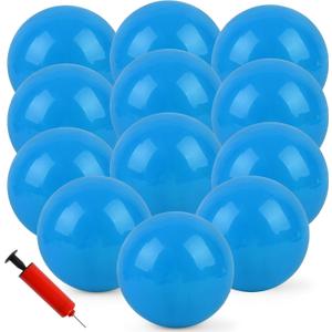 12Pcs Bouncy Balls,8.5Inch Dodgeballs for Park,Pool,Beach,etc.Inflatable Playground Balls with Hand Air Pump-Indoor/Outdoor Parties and Festivals (Blue)