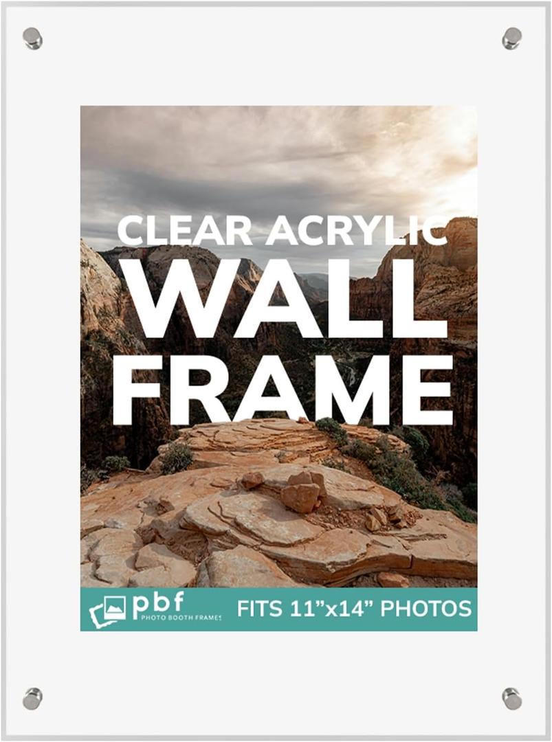 pbf PHOTO BOOTH FRAMES 11x14 Acrylic Frame for Wall | Wall Mount & Tabletop | 14x11 Horizontal Clear Acrylic Photo Frame for Poster, Diploma, Business License | Modern, Minimalist Style