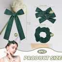 2 x 4 Pcs Dark Green Bows Set Accessories for Hair, Dark Green Scrunchie and Alligator Hair Clips Long Ponytail Bow Knot Linen Satin Hair Accessories for Women and Girls (3 Styles)