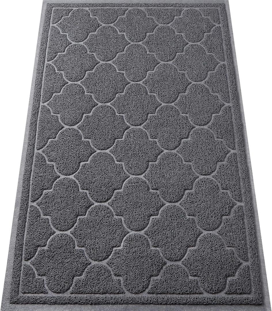 LuxStep Door Mat Large 17" x 30" Indoor Outdoor Doormat, Non-Slip Low-Profile Design Floor Mat, Durable Trap Dirt and Dust Front Door Welcome Mat for Entryway, Patio, Garage, High Traffic Areas, Grey (2'6" x 1'5" (Rectangular))