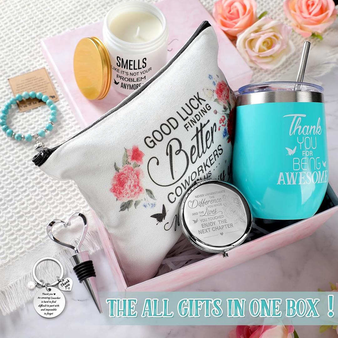 Farewell Gifts For Colleagues, Farewell Gift For Women, Good Luck Gift Set For Female Coworker, Lady Manager Employee (Blue, Thank You)