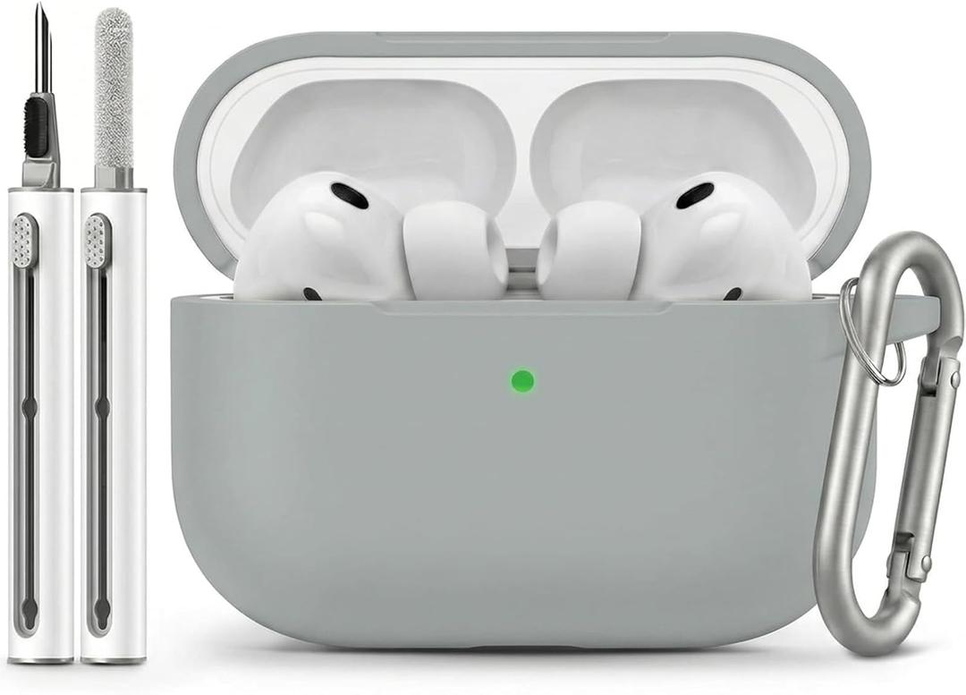 Full-Coverage dustproof Design for AirPods Pro 3 Case Cover with Cleaner Kit, Soft Silicone Cover for AirPods Pro 3rd Generation Comes with Keychain,Suitable for 3rd Generation Case,Gray (B9-Grey)