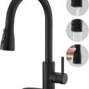 BESy Brass Single Handle Kitchen Faucet with Pull Down Sprayer,Rv High-Arc Kitchen Sink Faucet with Pull Out Sprayer,Single Lever 3 Function Laundry Room Faucet,Matte Black (1 or 3 Hole)