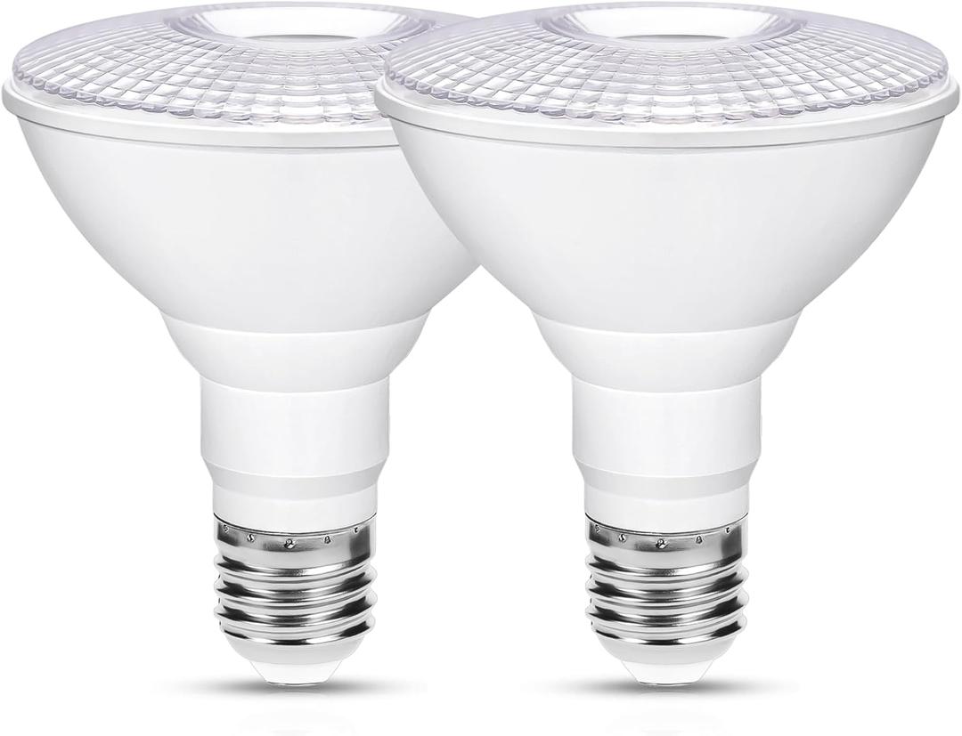 Flaspar 2 Pack PAR30 LED Flood Light Bulb Outdoor, 12W 100W Equivalent Spotlight Indoor, 1100LM Dimmable Track Lighting E26 5000K Daylihgt White LED Flood Bulbs for Security Recessed Bulb Lighting