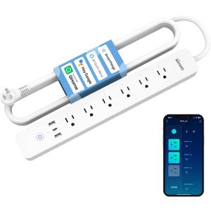GHome Smart Plug Power Strip, 3 USB (30W Fast Charging) and 6 Individually Controlled Outlets, WiFi Surge Protector Works with Alexa & Google Home, Energy Monitor, 7.18 ft Mountable Flat Plug, 2A1C (White)