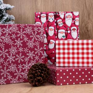 LaRibbons Christmas Wrapping Paper Set, Classic Santa & Snowflake & Plaid Design with Gift Bow & Ribbons & Tags, Perfect for Holiday, Season Party, 30 Inch X 10 Feet (4Rolls, 100 sq.ft.ttl.)
