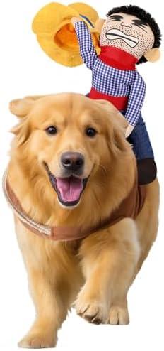 Skicuff Cowboy Rider Dog Costume Halloween Dogs Costumes Novelty Funny Clothes Knight Style with Doll and Hat Pets Party Halloween Costume (Small Size)