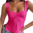Hafailia Womens Tank Tops Crop Sexy Summer Sleeveless Backless Slim Fitted Pleated Cut Out Y2K Shirts with Slit Rose (S)