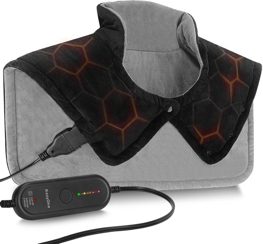KozyOne Weighted Premium Heating Pad for Neck, Shoulders & Back, Far Infrared & Negative Ion Therapy for Pain Relief, 4 Heat Settings, Auto Shut-Off, Machine Washable (22" x 20.5")