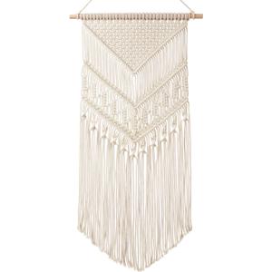 Mkono Macrame Wall Hanging Art Woven Boho Home Dcor, Geometric Beautiful Yarn Tapestry Wall Decor for Bedroom, Nursery, Apartment, Dorm Decoration, Christmas Gift for Teen Girl Mom, 17" W x 33" L (Ivory)