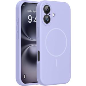 Miracase Compatible with iPhone 16 Case, [Soft Anti-Scratch Microfiber Lining], Compatible with MagSafe, Liquid Silicone Case Shockproof Drop Protection Phone Case for 16, Light Purple