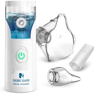 Nebu Ease Portable Facial Steamer & Personal Fine Mist Device Handheld Rechargeable Mist Unit with Dual Output Levels, Compact Travel Design, Includes Multi-Use Attachments