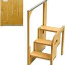 3 Step Foldable Ladder for Home, Hidden Step Ladder Cabinet Wooden Step Stool Build Ultra-Thin Helper Hidden Folding Ladder for Home and Kitchen Use