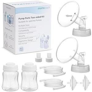 Momstouch Pump Parts Compatible with Spectra S1/S2/9 Plus, Not Original Accessories, Full Set Replacements Include 15mm Flange, Duckbill Valve, Backflow Protector, Tubing and Bottle