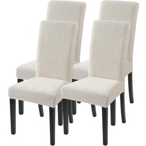 SearchI Jacquard Dining Room Chair Covers Set of 4, Stretch Kitchen Chair Covers Washable Parsons Chair Slipcover Removable Dining Chair Protectors for Hotel, Ceremony Beige Floral Texture (4 Set)