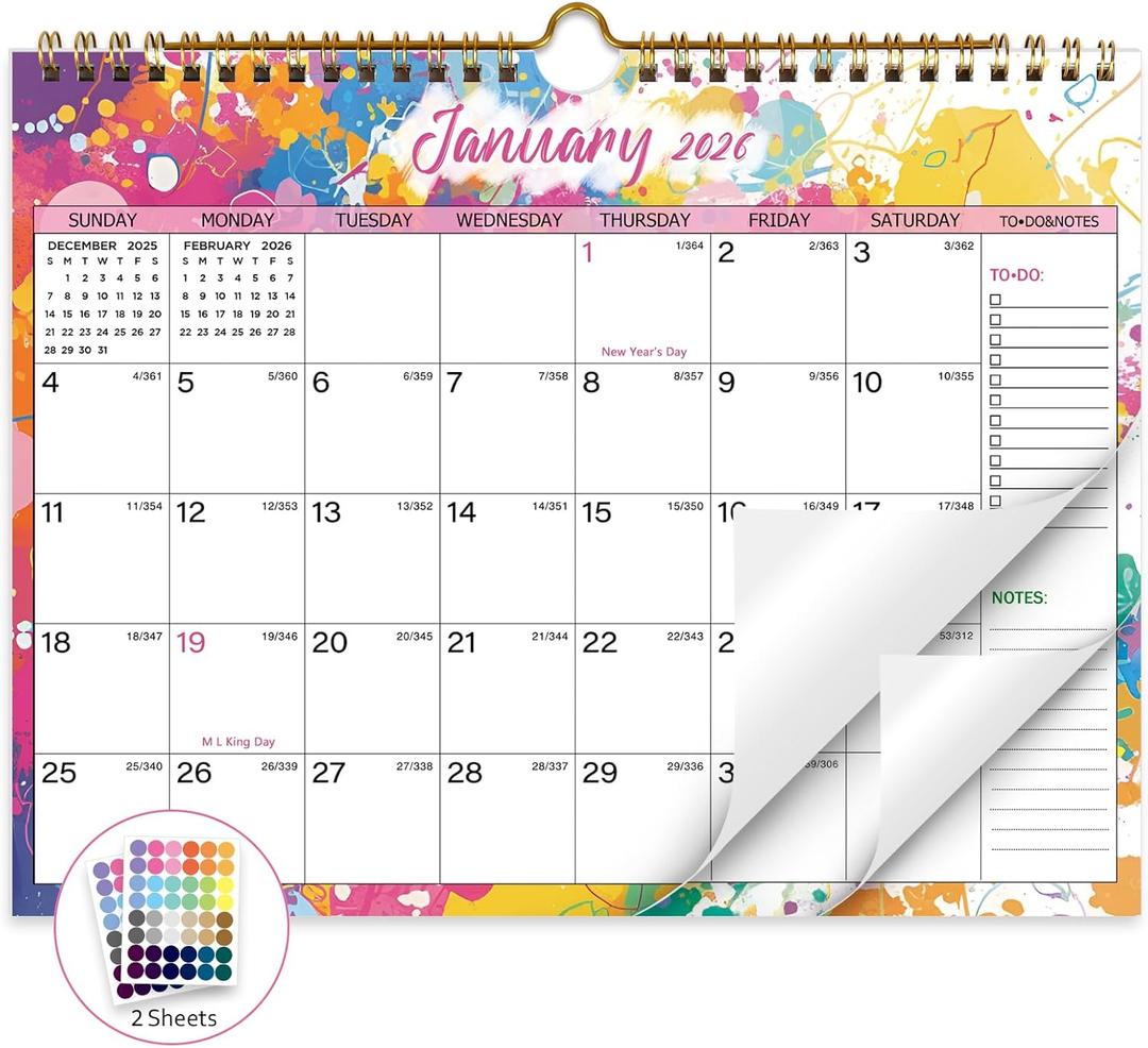 2026 Calendar, 2026 Wall Calendar, 18 Month Wall Calendar 2026-2027, January 2026 to June 2027 Calendar with Twin-Wire Binding, Hanging Hook and Julian Dates, 11" X 8.5" (Colorful)