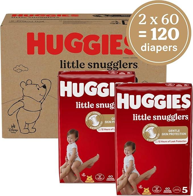 Baby Diapers Size 5 (27+ lbs), 120ct, Huggies Little Snugglers, White