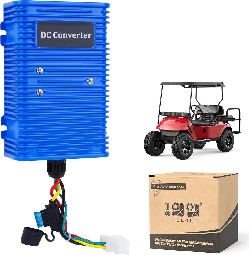 Universal Golf Cart Voltage Reducer DC Converter 36V or 48V to 12V 30 A 360W for EZGO Club Car Yamaha Golf Carts, with Power Cables
