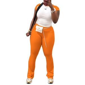 Nimsruc 2 Piece Outfits for Women Casual Sweat Sets Comfy Short Sleeve Matching Tracksuits Orange L