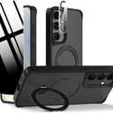 Privacy Case for Samsung Galaxy S25 /S24,360 Rotated Magnetic Ring Stand Phone Case with Privacy Screen Protector & Camera Cover,[Compatible with Magsafe] Shockproof Samsung S 25/S 24 Cover,Black